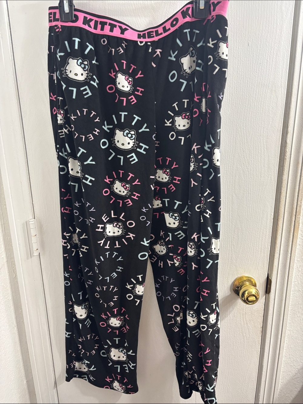 Hello Kitty Black Pajama Bottoms with Pink and White Accents